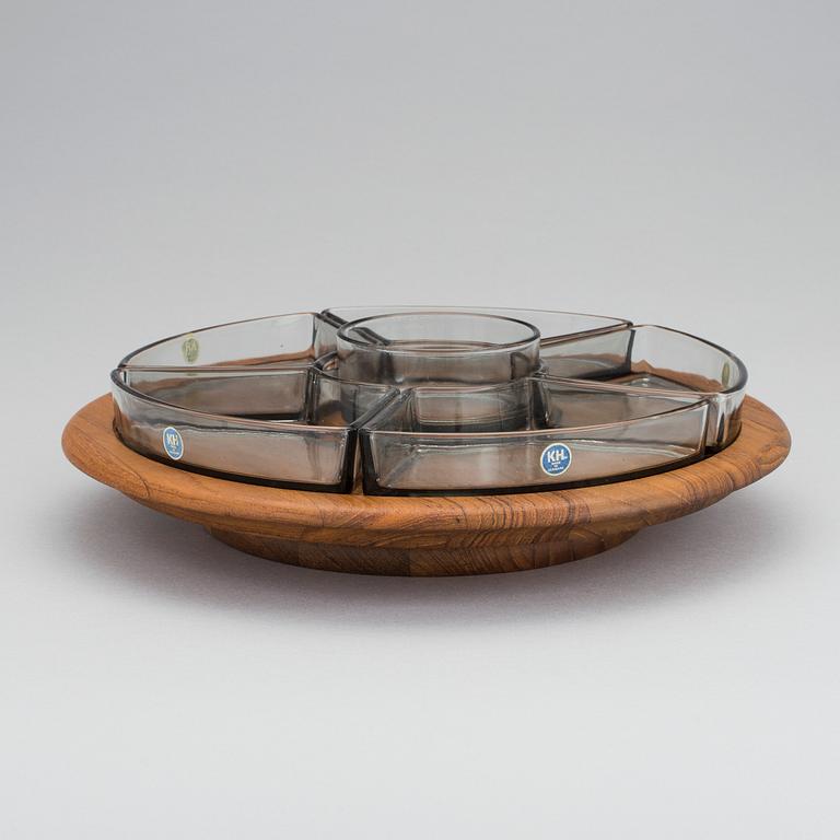 SERVERINGSSNURRA, teak och glas, s k Lazy Susan, Digsmed, Danmark, 1960-tal.
