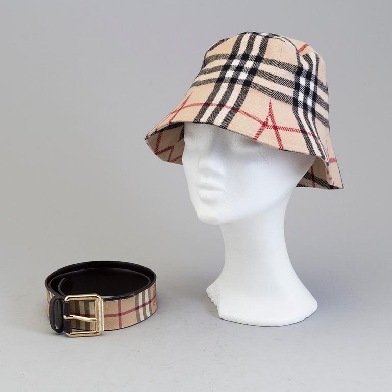 BURBERRY, a belt and hat.