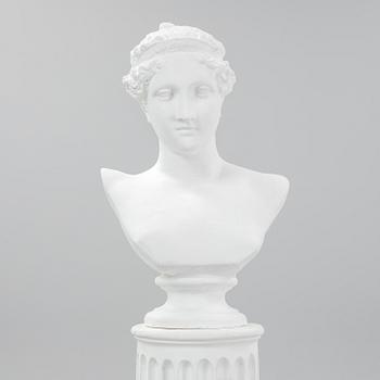 A plaster bust and pedestal.