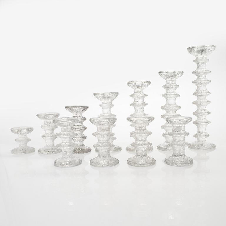 Timo Sarpaneva, a set of eleven 'Festivo' glass candlesticks for Iittala.