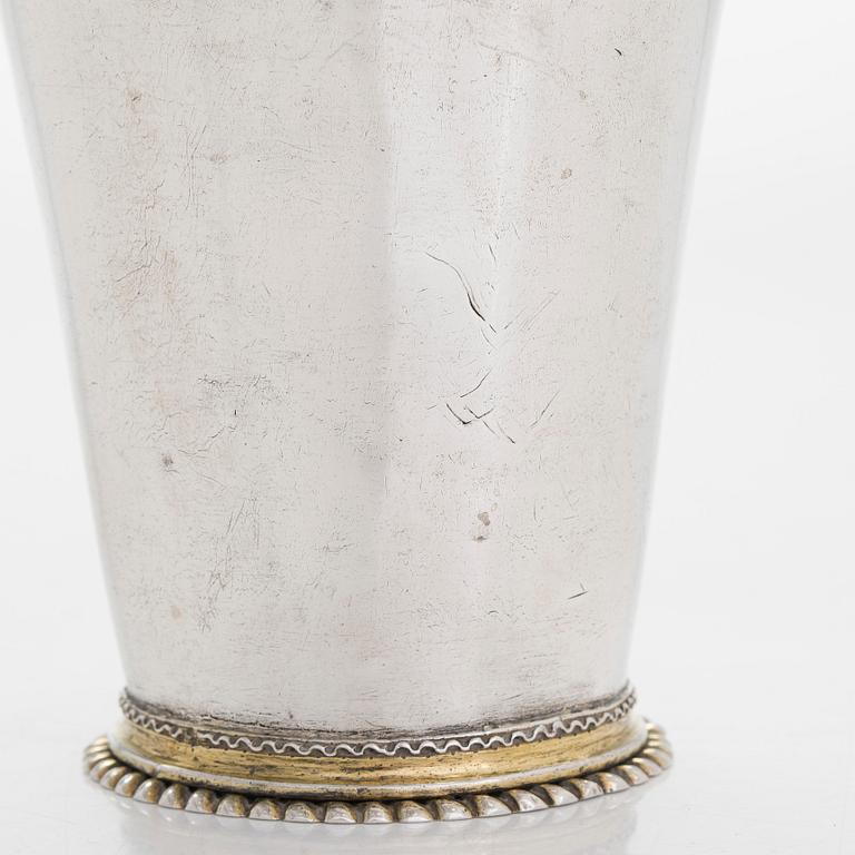 An early 18th-Century parcel-gilt silver beaker, maker's mark of Rudolf Wittkopf the elder, Stockholm 1709.