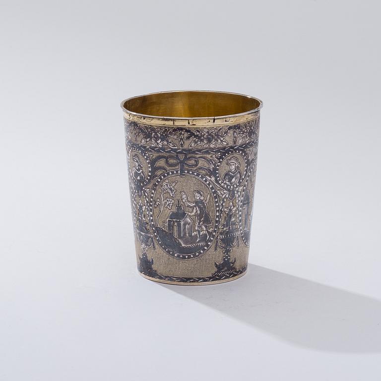BÄGARE, förgyllt silver med niello dekor, Moskva 1804, oidentierad guldsmed, vikt 98 g.