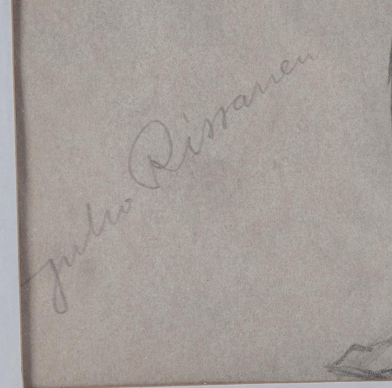 JUHO RISSANEN, lyijykynäpiirustus, signeerattu.
