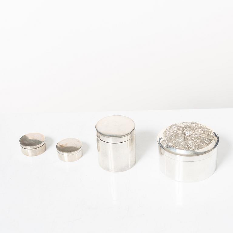 Four Swedish silver boxes, 19th century, most with mark of JP Grönvall, Stockholm.