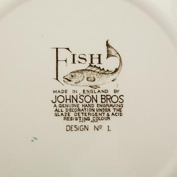FISKSERVIS, 14 delar, flintgods, "Fish" Johnson Bros. England, 1900-talets andra hälft.