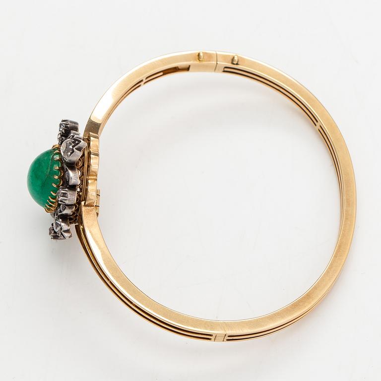 Armband/Hänge, 14K guld, smaragd och gammalslipade diamanter ca 1.95 ct totalt.
