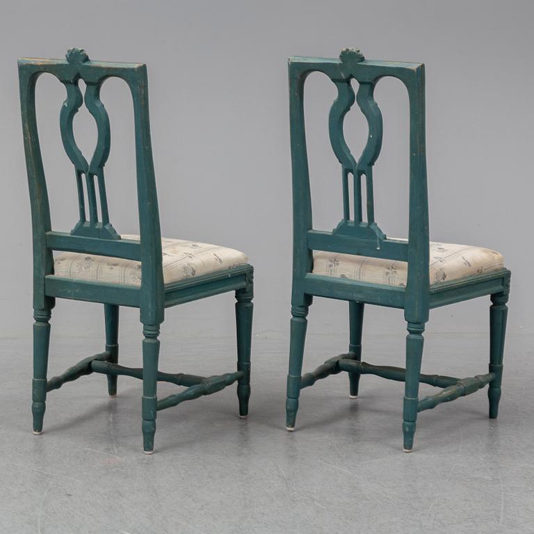 A second half of the 18th Century pair of Gustavian chairs by Johan Petter Mansnerus.