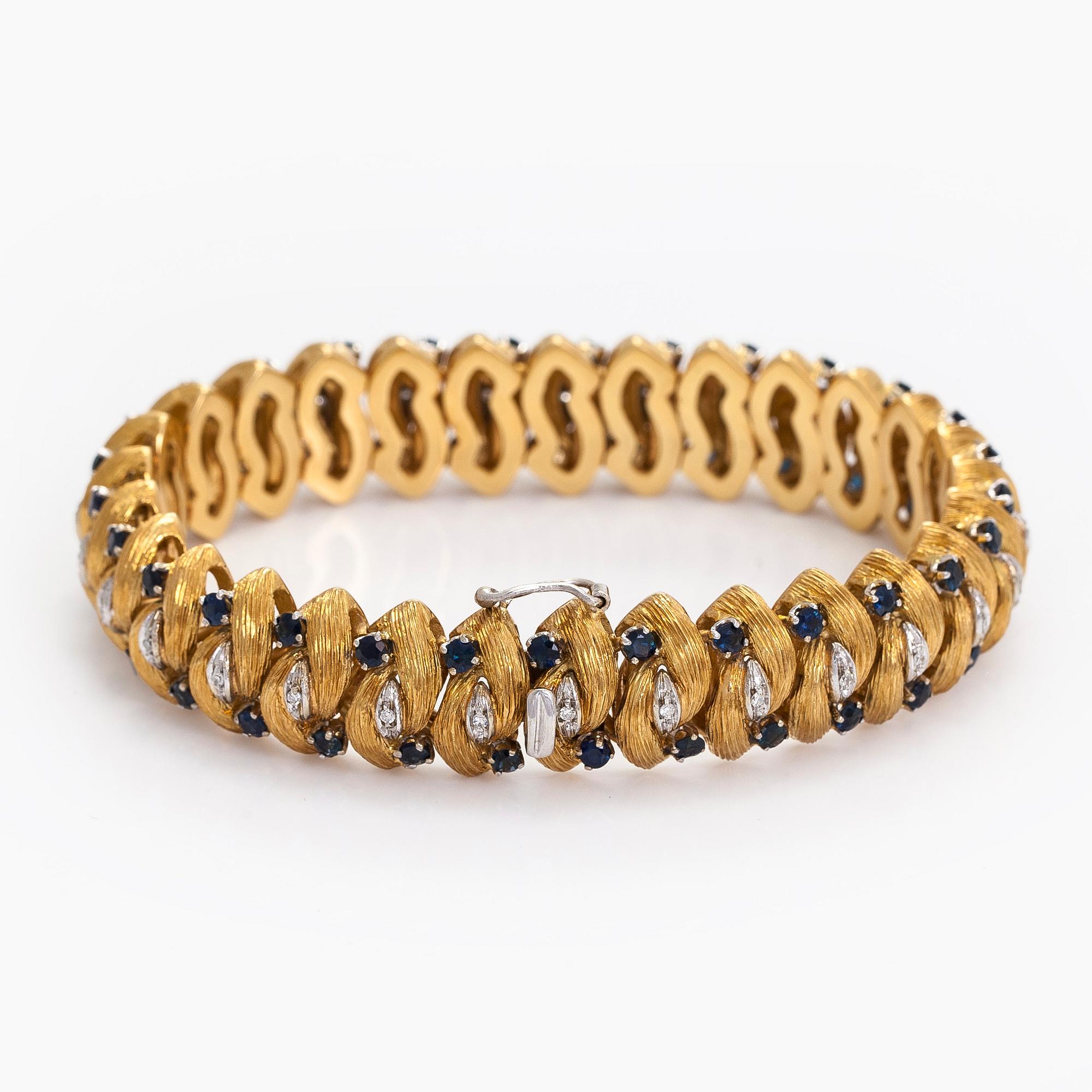 Armband, åttkantslipade diamanter, safirer, 18K guld, Italien.
