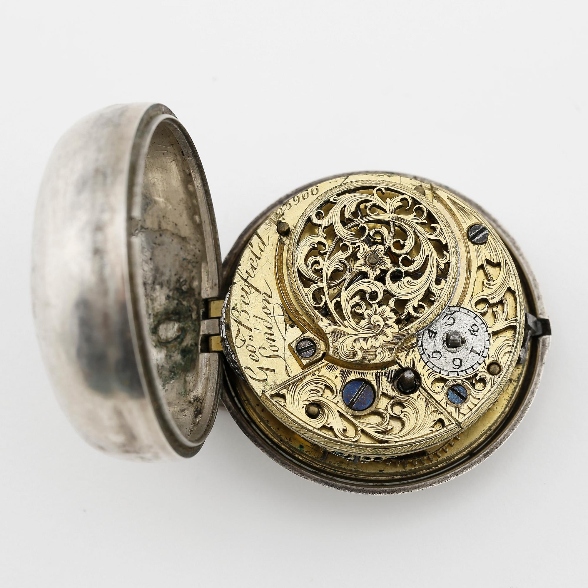 HERRFICKUR, 3 st, silver resp mässing, samtliga London, 1700-1800-tal. Silveruren tot ca 305 gram.