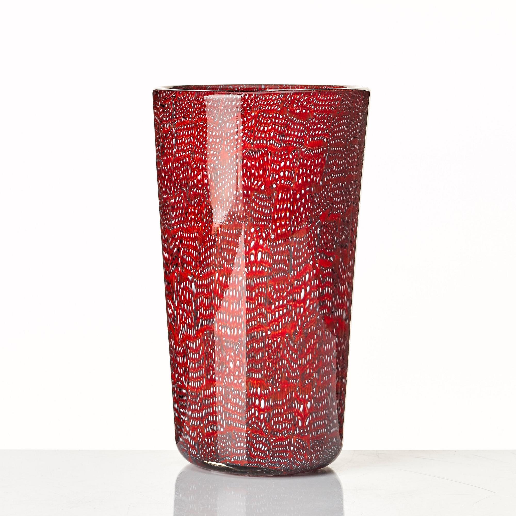 Paolo Venini, a red and opaque "Murrine a Puntini" vase, Venini Murano, Italy 1950-60's.