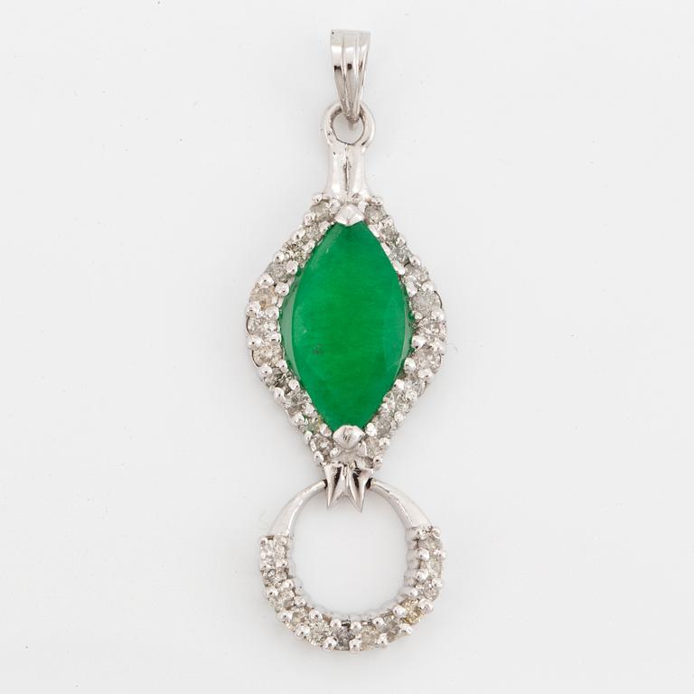 Green quartz and brilliant-cut diamond pendant.