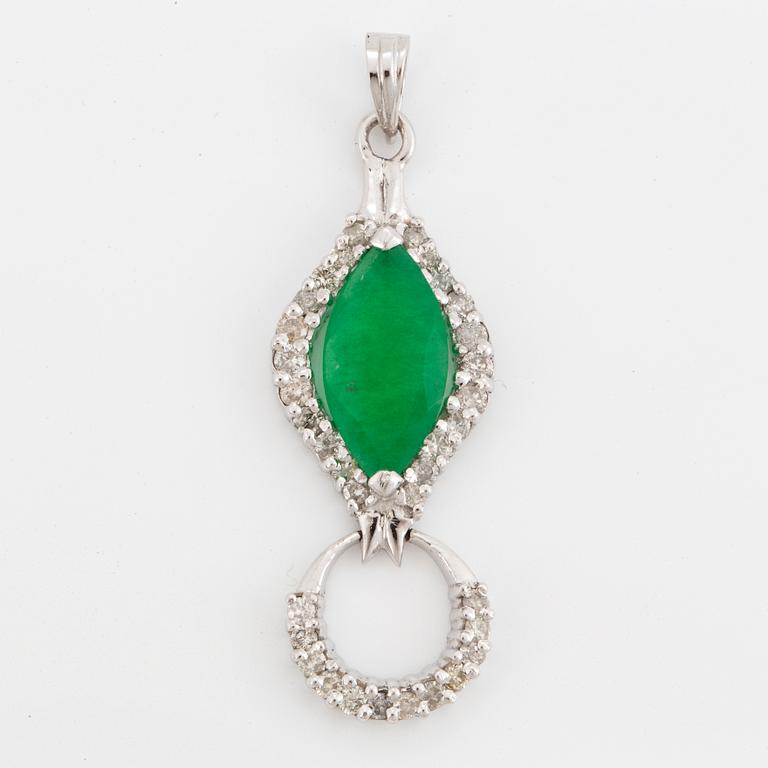 Green quartz and brilliant-cut diamond pendant.