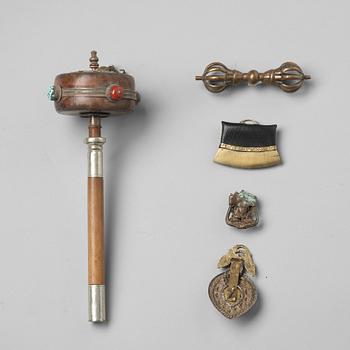 A group of five Tibetan objects, 19th Century.