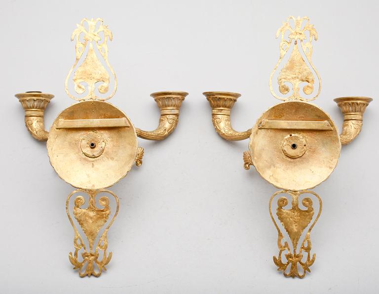 VÄGGAPPLIQUER, 1 par, förgylld mässing, 1800-/1900-tal.