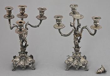 KANDELABRAR, ett par, vitmetall, nyrokoko, 1800-talets andra hälft.