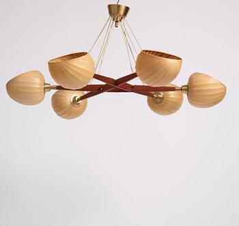 Hans Bergström, a teak ceiling lamp, ateljé Lyktan, Åhus, 1950s.