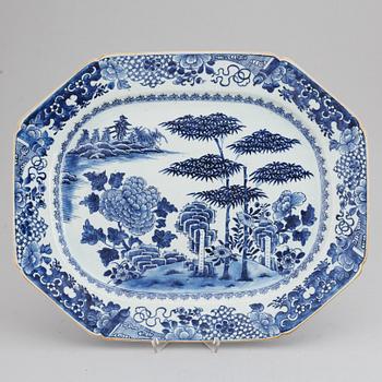 A blue and white serving dish, six plates and two round dishes, Qing dynasty, Qianlong (1736-95).