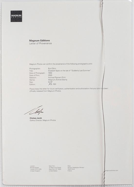 Burt Glinn, "Elizabeth Taylor on the set of Suddenly Last Summer", 1959.