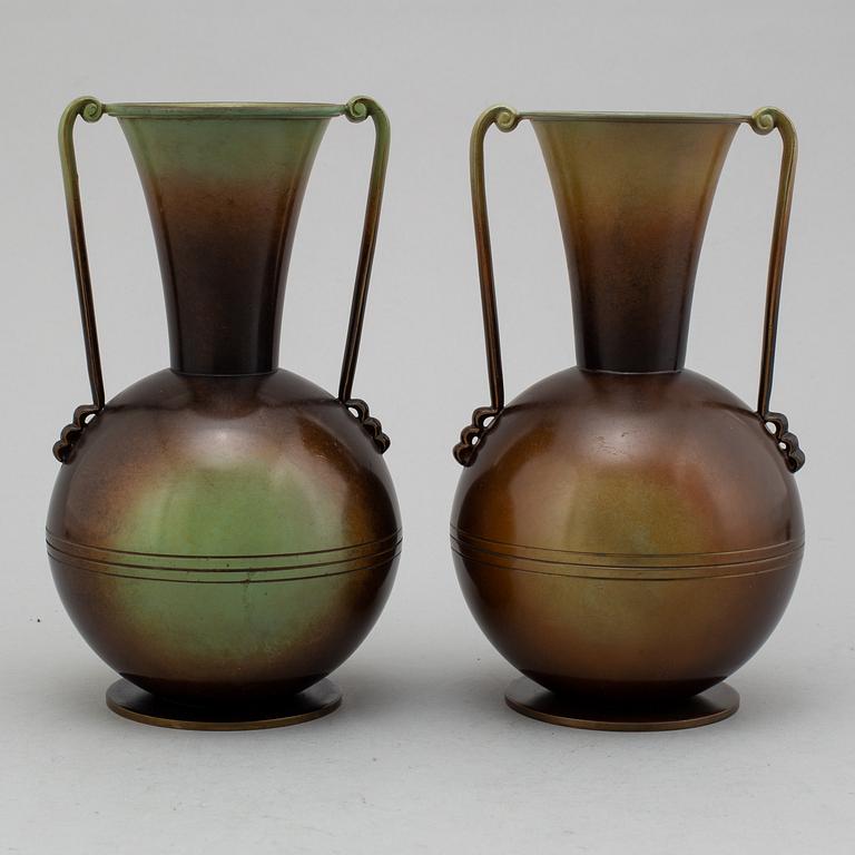 A PAIR OF BRONZE VASES, Ystad Brons, mid 20th century.