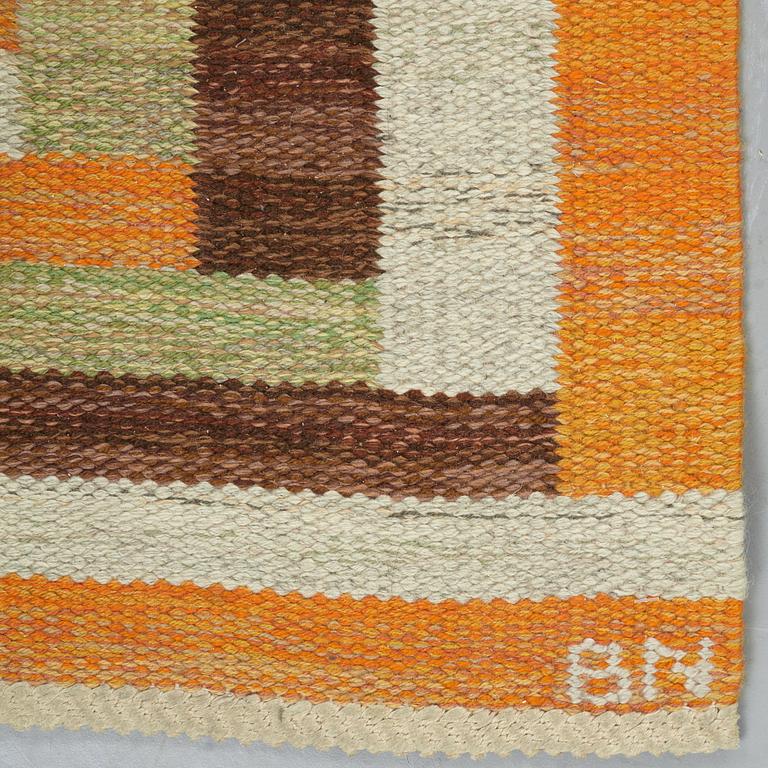 Barbro Nilsson, matto, a runner, "Ostia orange", flat weave, ca 306-307 x 99-100 cm, signed AB MMF BN.