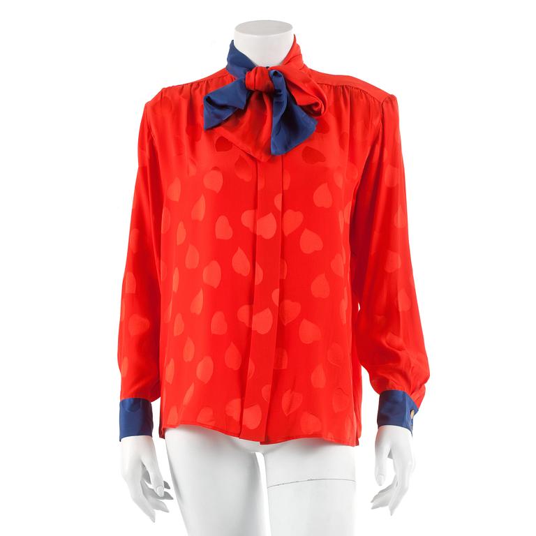 YVES SAINT LAURENT, a red silk blouse, size 40.