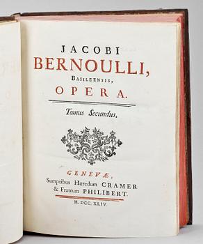 BOKVERK, 2 vol, "Basileensis Opera" av Jacobi Bernoulli, Geneve 1744.