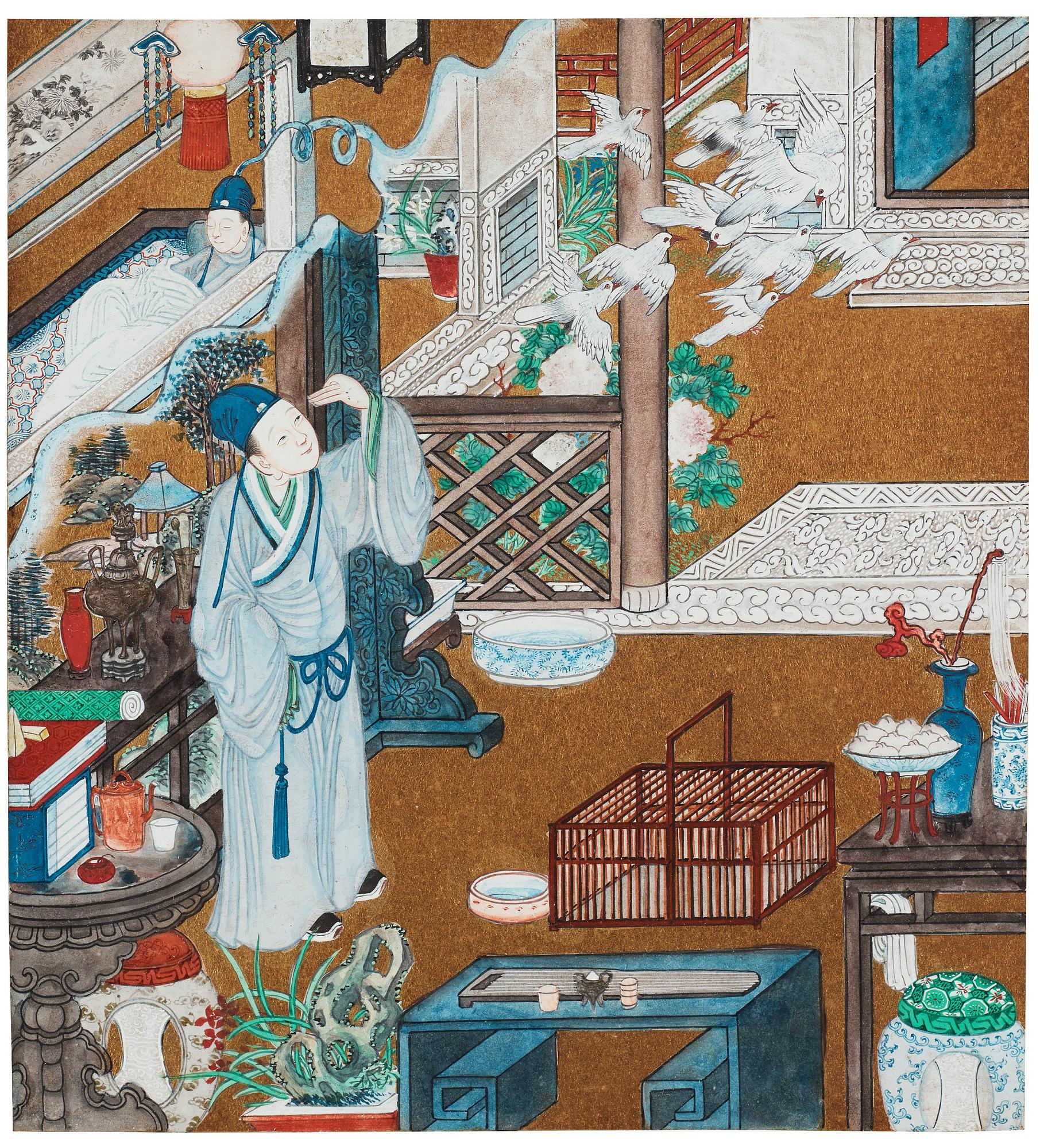 A set of nine Chinese watercolours by unknown artist, 19th Century.