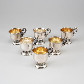 GUSTAF MÖLLENBORG, 6 swedish silver punch cups, Stockholm 1876.