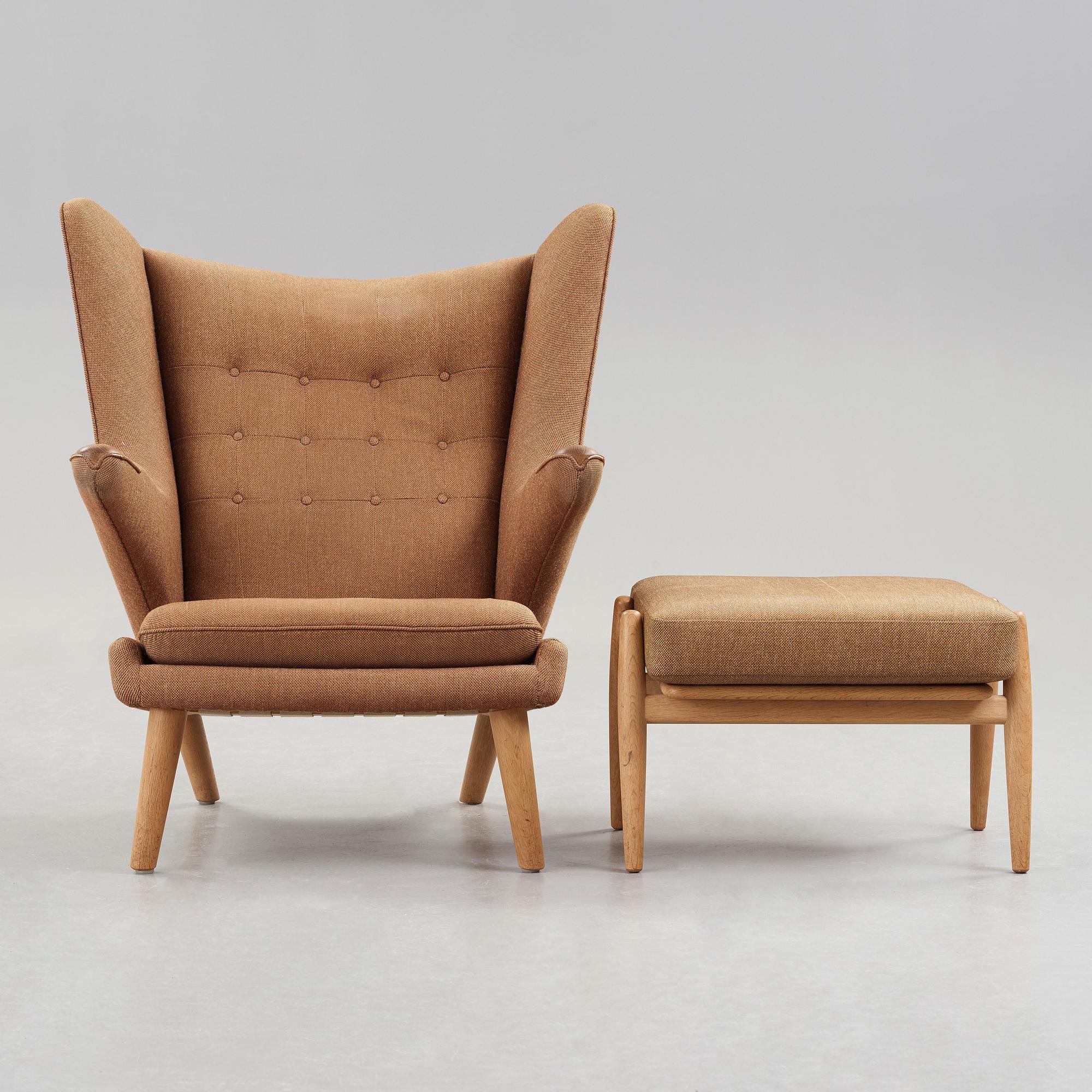 Hans J. Wegner, a "Papa bear" easy chair by AP-stolen and ottoman by Getama, Denmark 1950-60's.