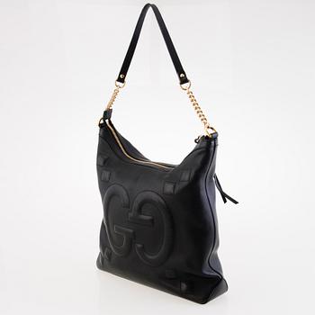 GUCCI Apollo Embossed GG Black Leather Shoulder Bag.