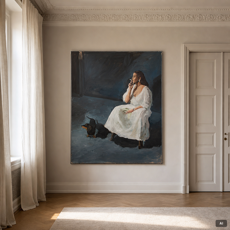 Ulf Nordström, Smoking woman with a dachshund.c2.