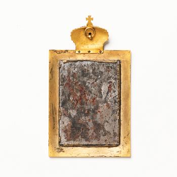 An etched and gilded steel plaque of King Carl XIV Johan,  signed by Carl Gustaf Liljedahl,  first half 19th century.