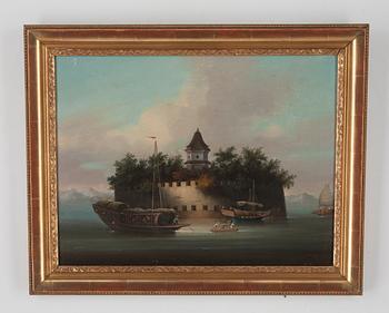 OKÄND KONSTNÄR, olja på duk. Qingdynastin 1700-tal.