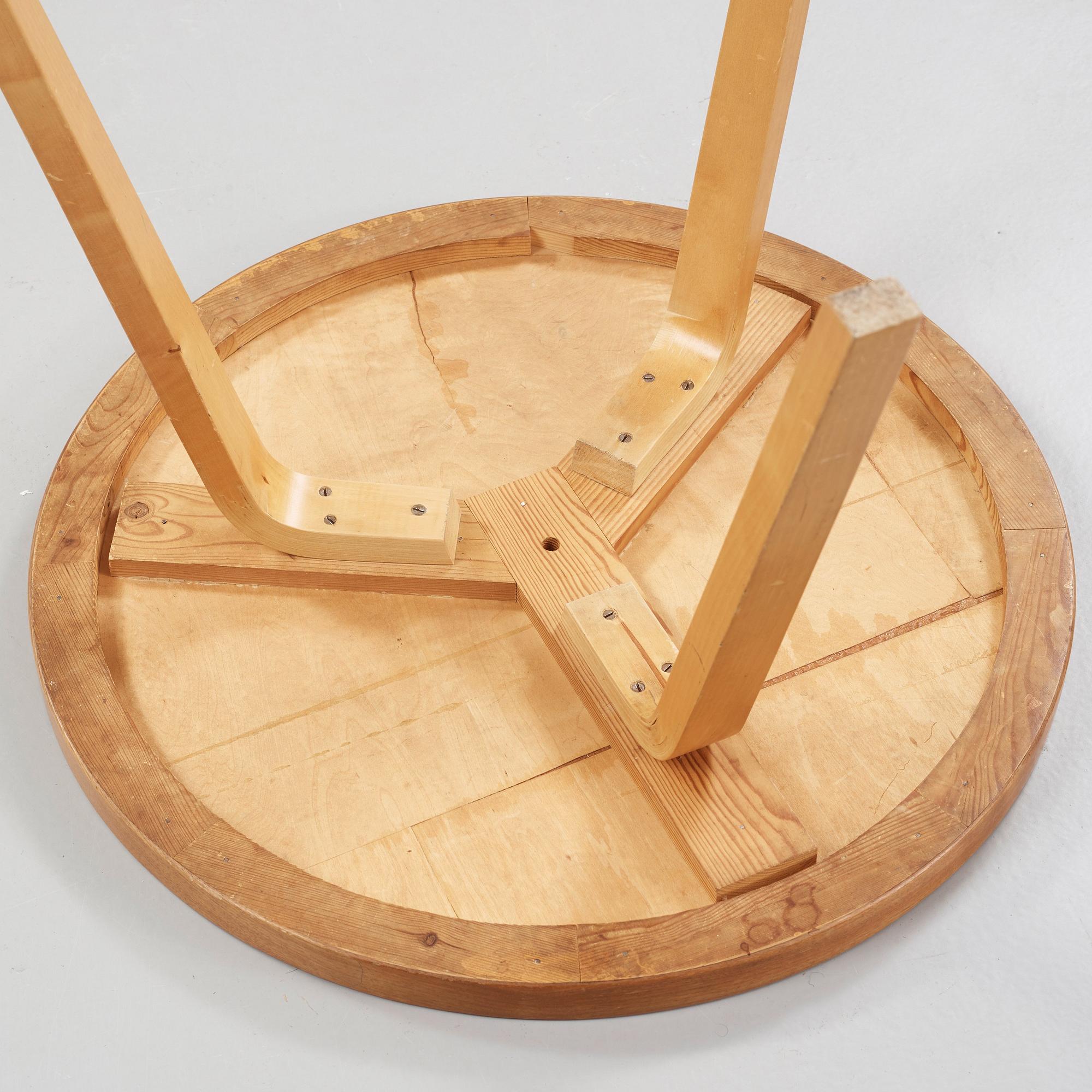 An Alvar Aalto curly birch table, made on license by Aalto Design Hedemora for Artek, Sweden 1946-56.