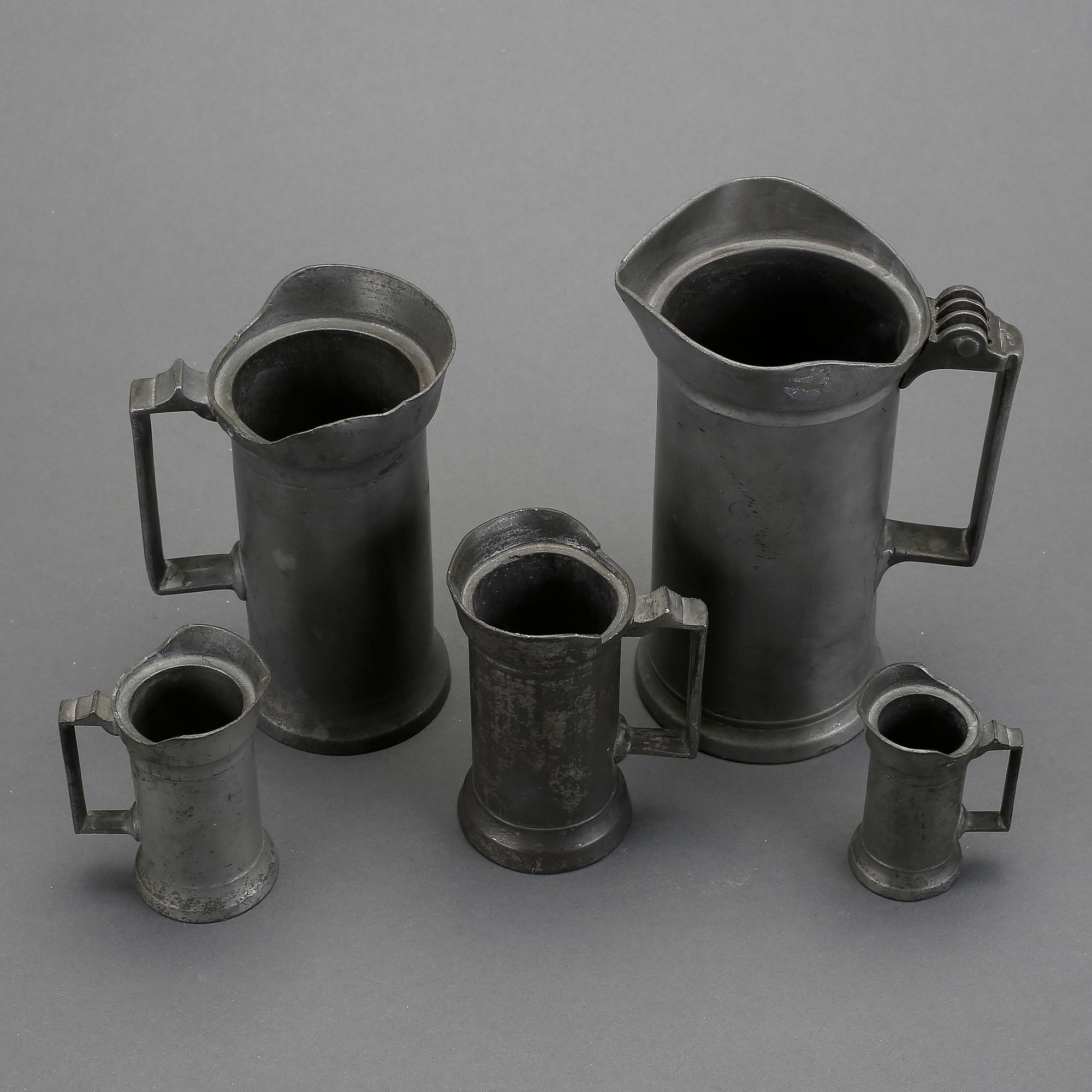 SAMLING TENNSTOP, 5 delar, engelska stämplar, 1800-tal.