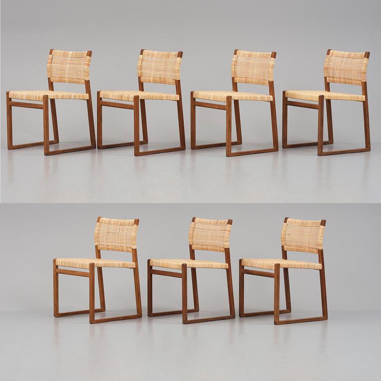 Børge Mogensen, a set of seven oak and rattan 'BM61' chairs, Fredericia Denmark.