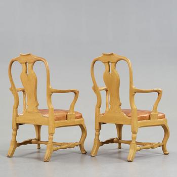 A pair of Swedish Rococo 18th century armchairs.