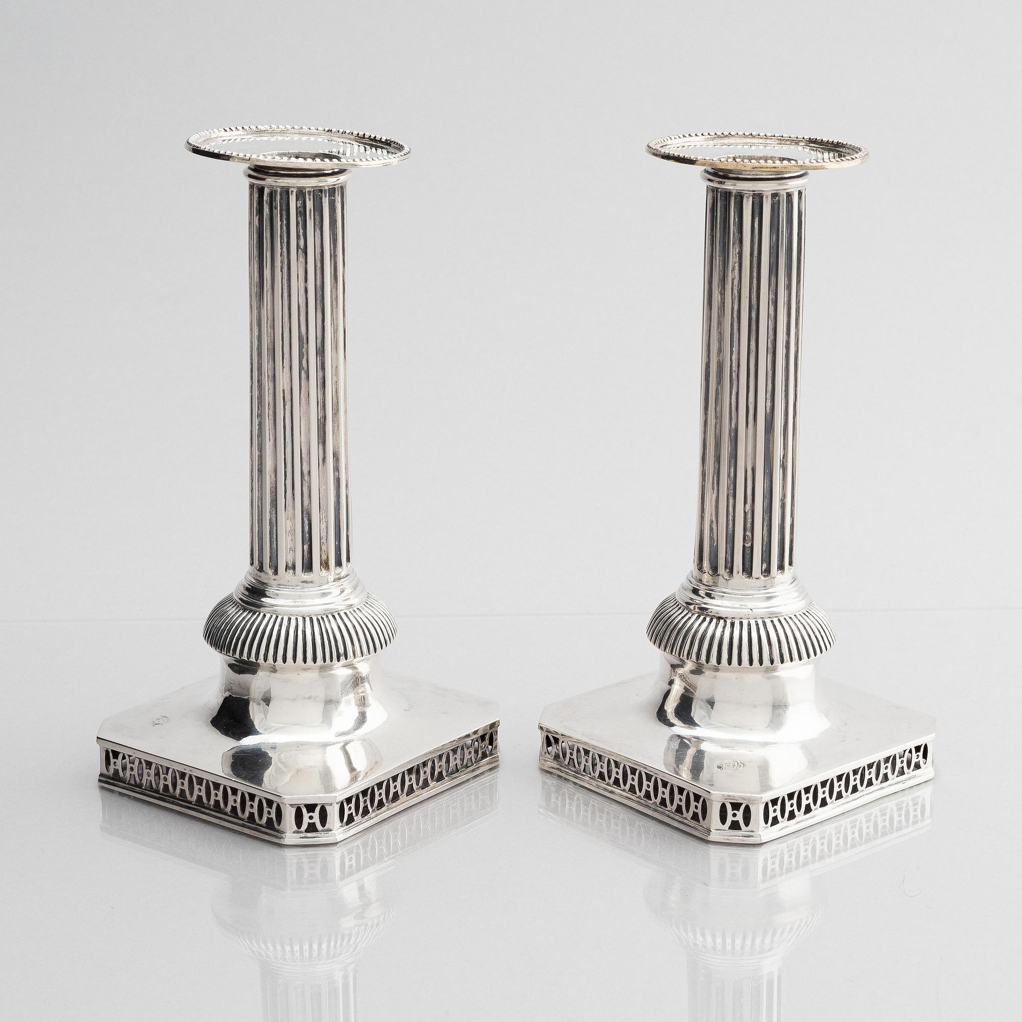 Pehr Zethelius, ljusstakar, ett par, silver, Stockholm 1794. Gustavianska.
