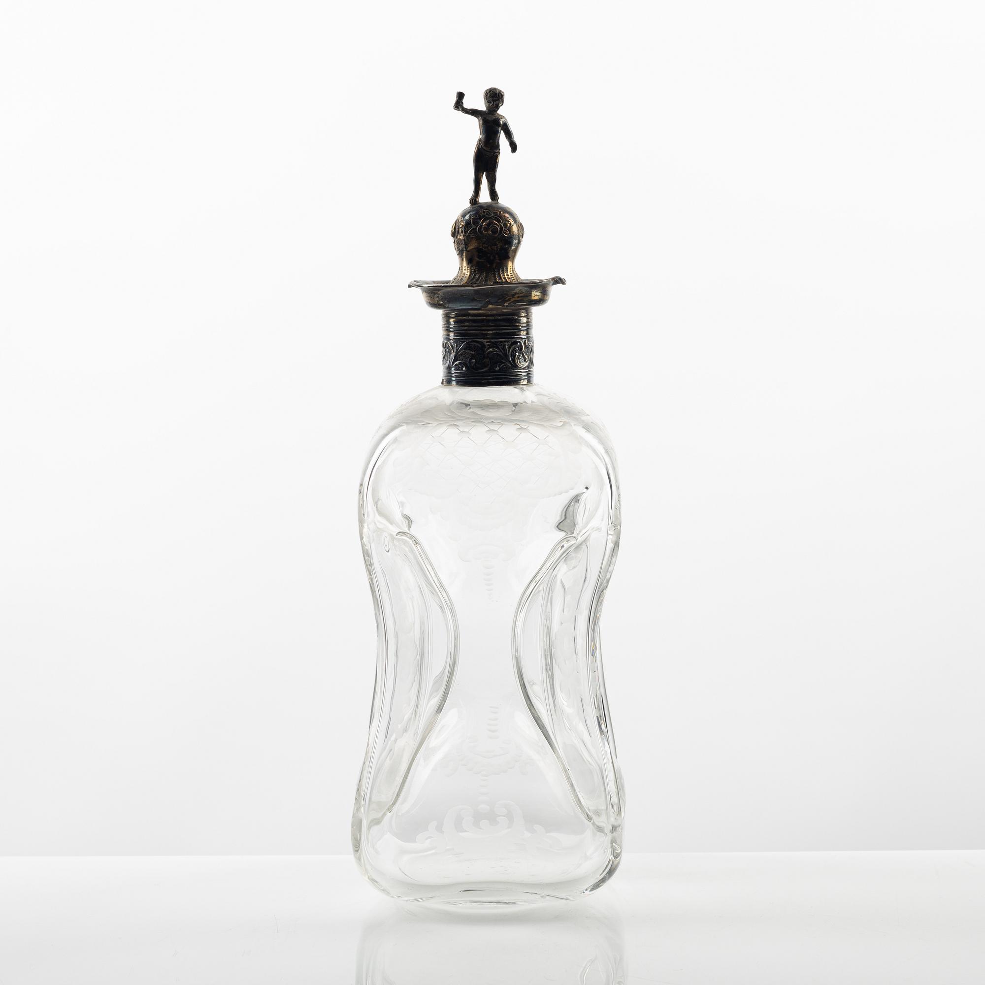 Kluckaflaska, silver och glas, 1800-talets andra hälft.