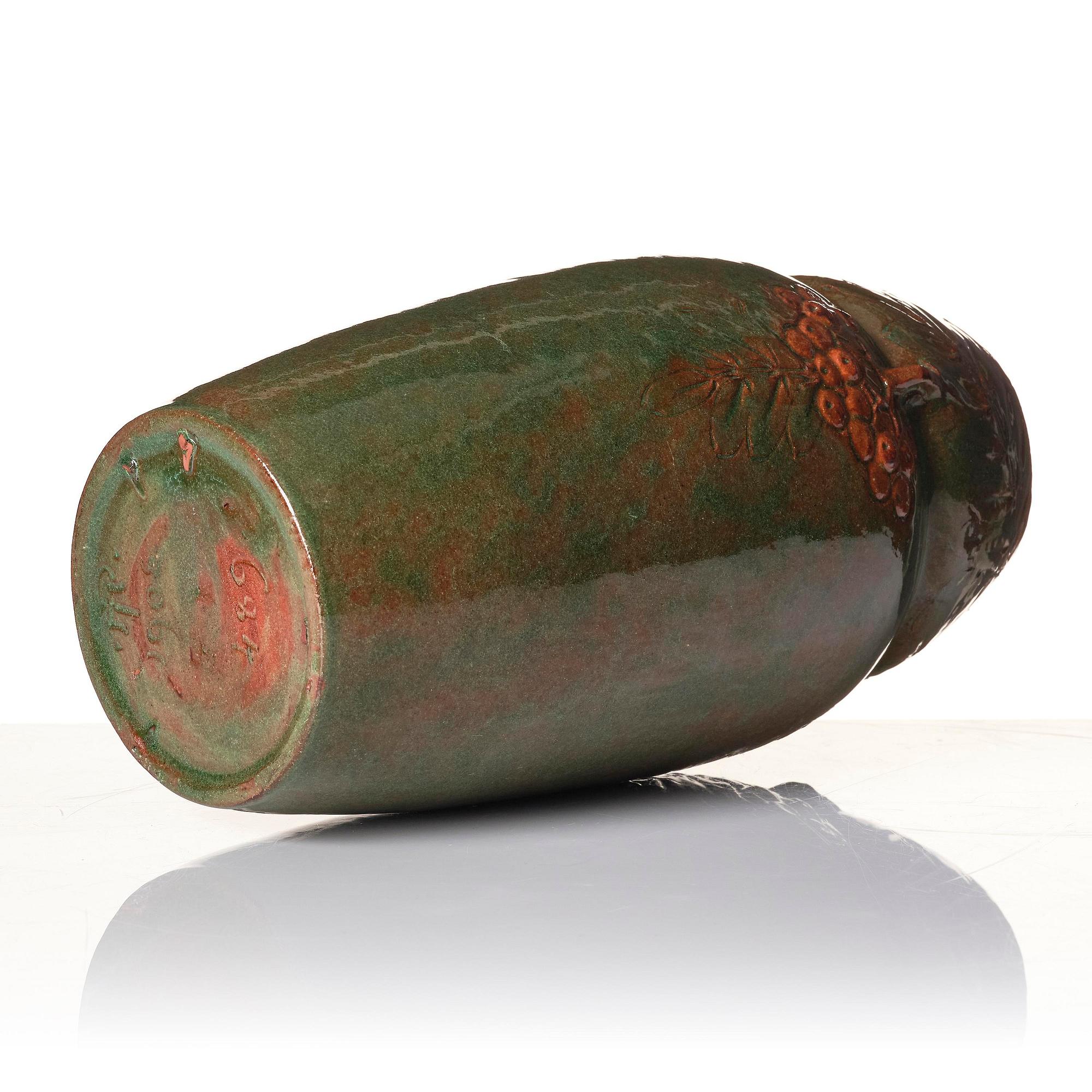 Hilma Persson-Hjelm, a glazed earthenware art nouveau vase, executed in her studio, Arvika 1908. Nr 684.