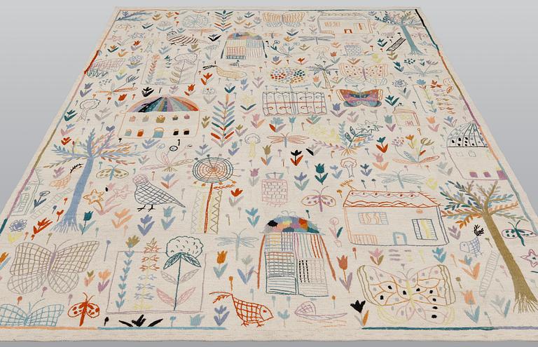 A carpet, embroided flat weave, ca 230 x 173 cm.