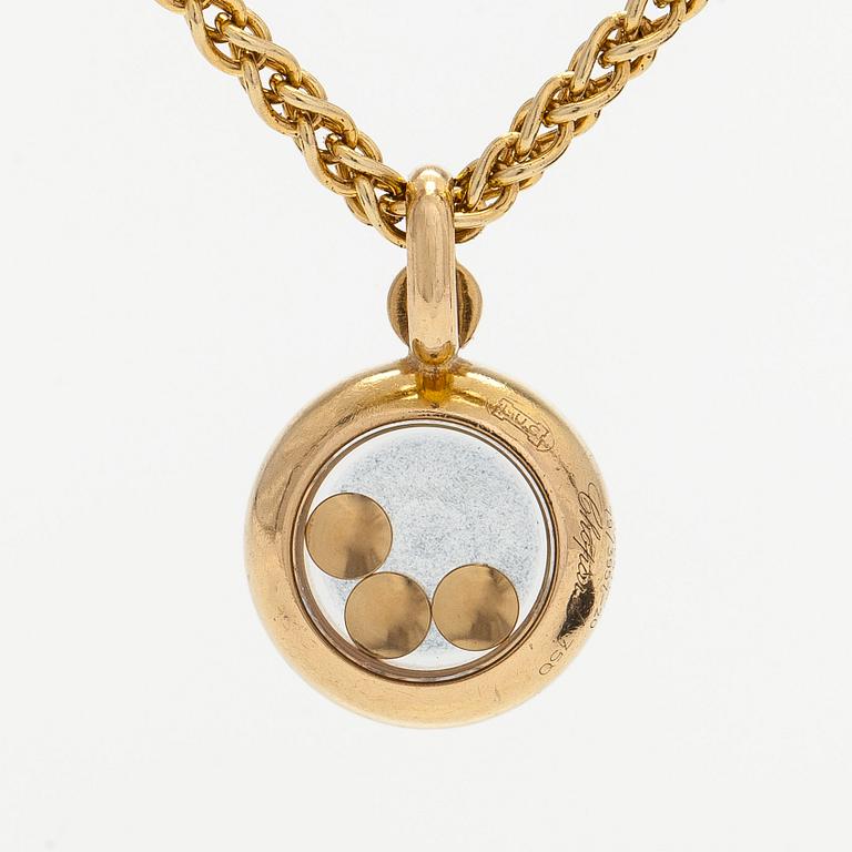 Chopard, an 18K gold 'Happy Diamonds' necklace with brilliant-cut diamonds.