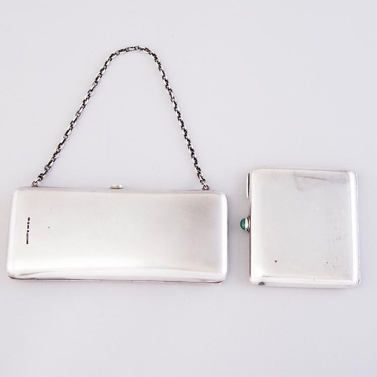 EVENING BAG and CIGARETTE CASE, silver, A. Feltmarsch, Hanko, 1921 and Suomen Kultaseppä Oy, Turku, 1918.