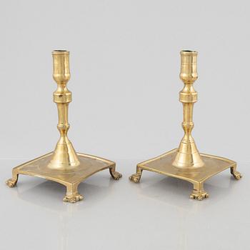 Candle holders, a pair, brass, 19th century.