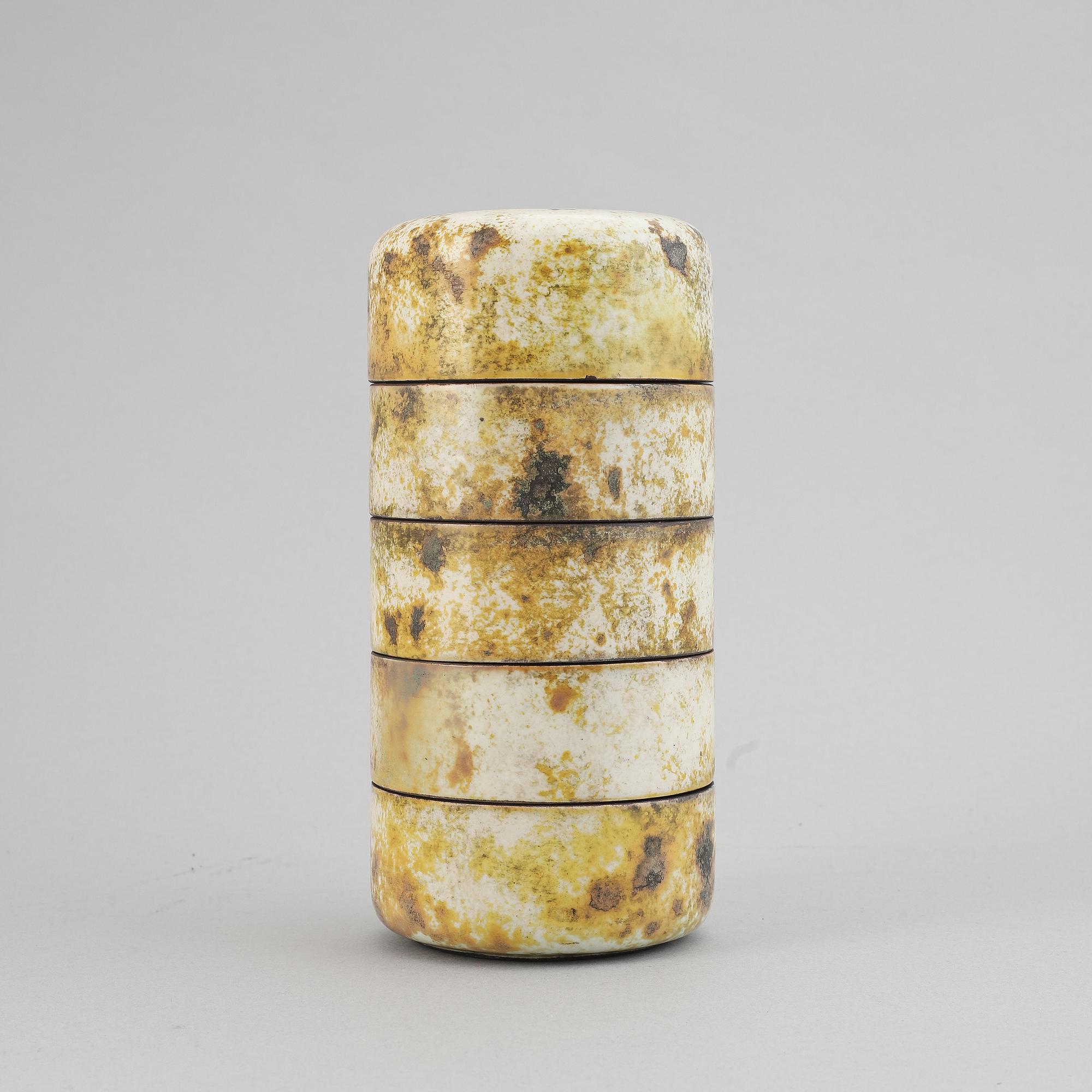 Hans Hedberg, a faience box in five pieces, Biot, France.