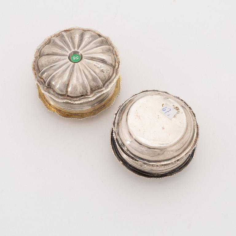 A set of two Swedish silver and parcel-gilt snuff boxes, 1770's.