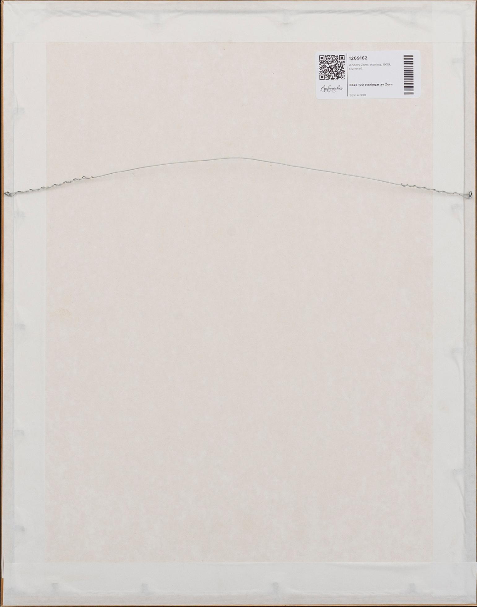 Anders Zorn, a signed etching form 1909.