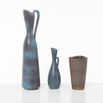 Carl-Harry Stålhane and Gunnar Nylund, two stoneware pitchers jugs and a vase, Rörstrand.