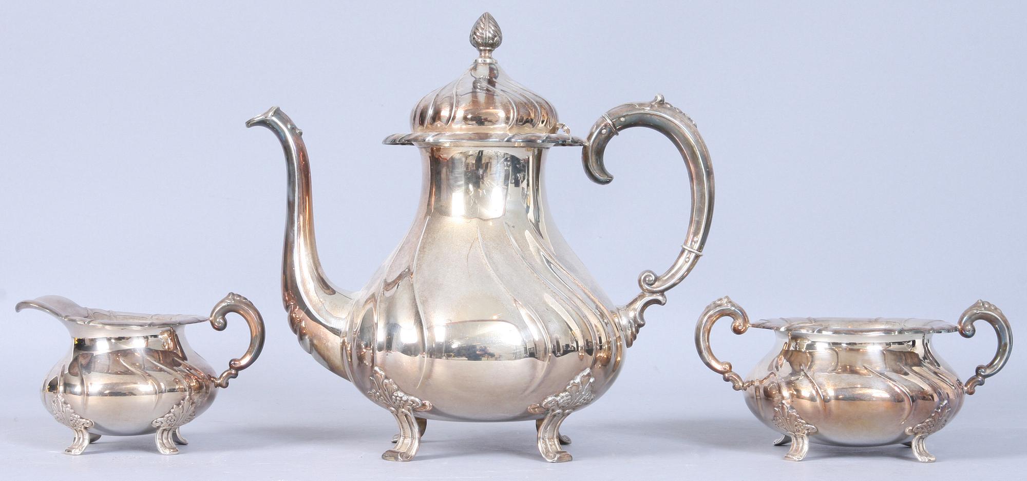 KAFFESERVIS, 3 delar. Silver. Tot vikt 1021g. Svensk import stämpl.