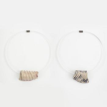 Siv Lagerström, necklace, two pieces, acrylic plastic and stoneware.